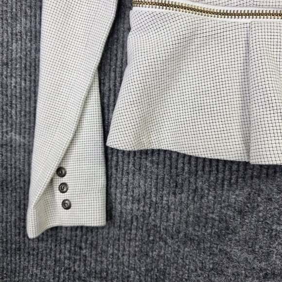 CAbi Carol Anderson Blazer Womens 6 White Black Check Zip Line Peplum Jacket - Picture 5 of 14